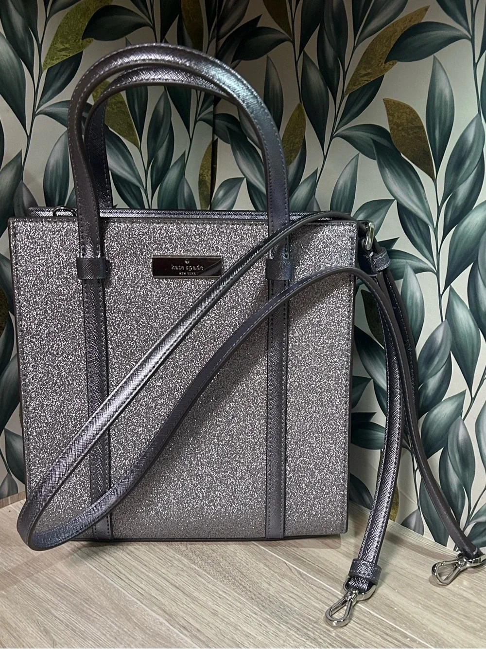 Kate Spade Kenzie Blueish Silver Glitter Small Tote Bag - NWOT